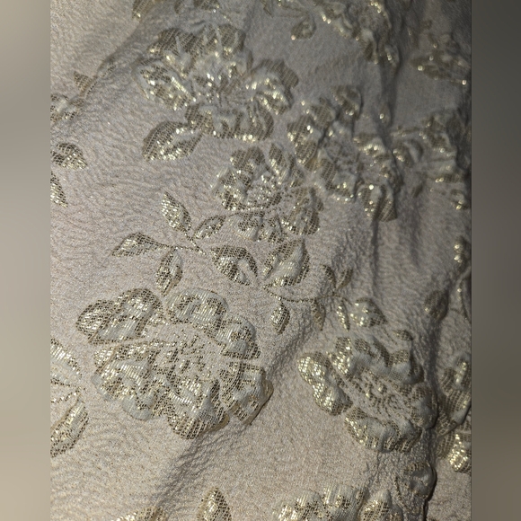 Oleg Cassini Size 16 W Formal Floral Boned Evening Gown Champagne Metallic Cream - Picture 7 of 15